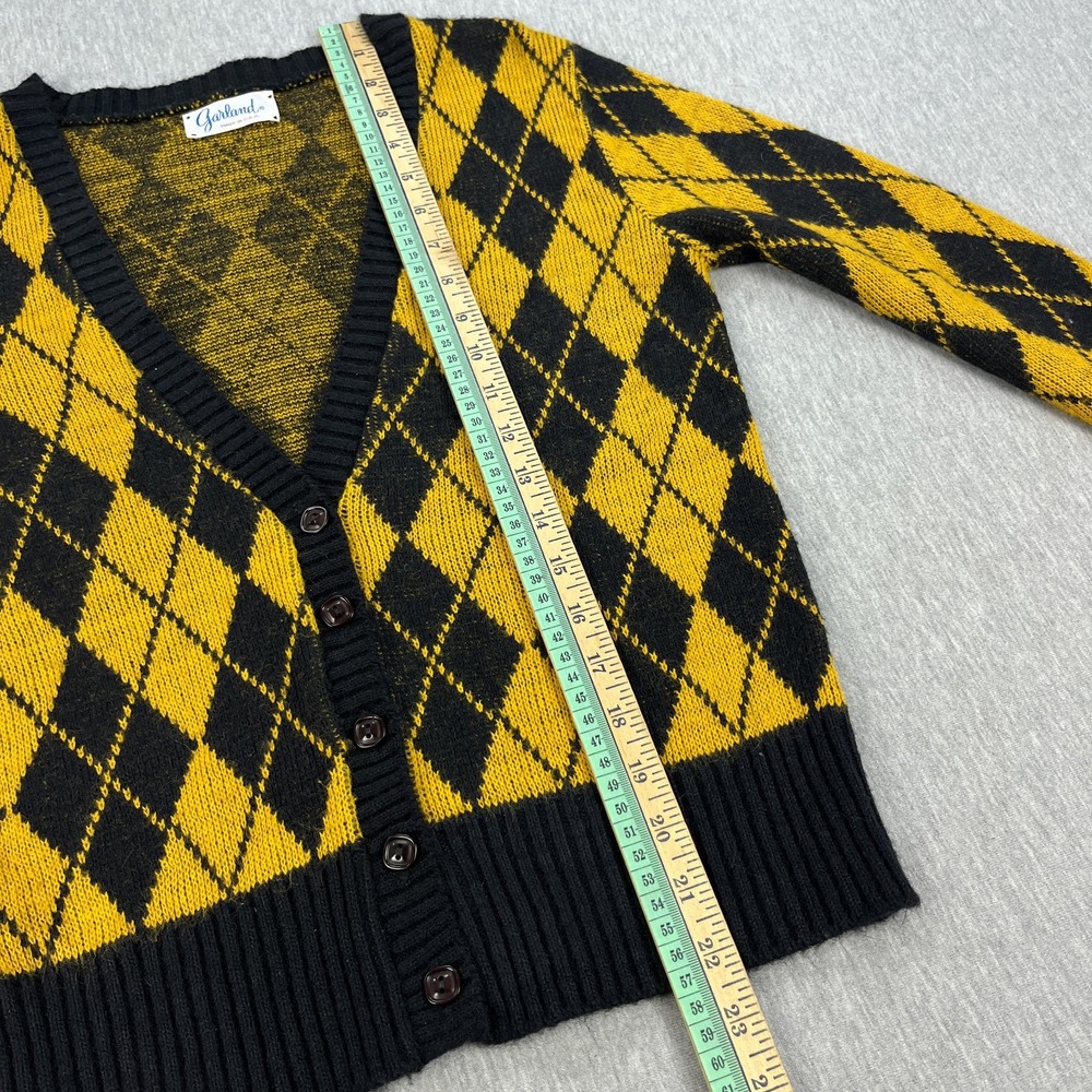 Vintage Garland Argyle Cardigan Sweater Womens S Yellow Black Orlon Acrylic 60s - Picture 9 of 10